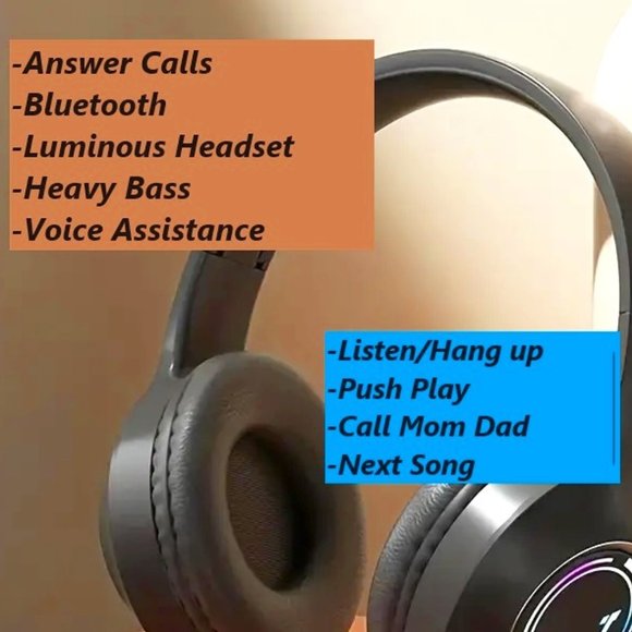 New LED Wireless Headset BT Stereo Bass Phones Voice MP3 Type-C
